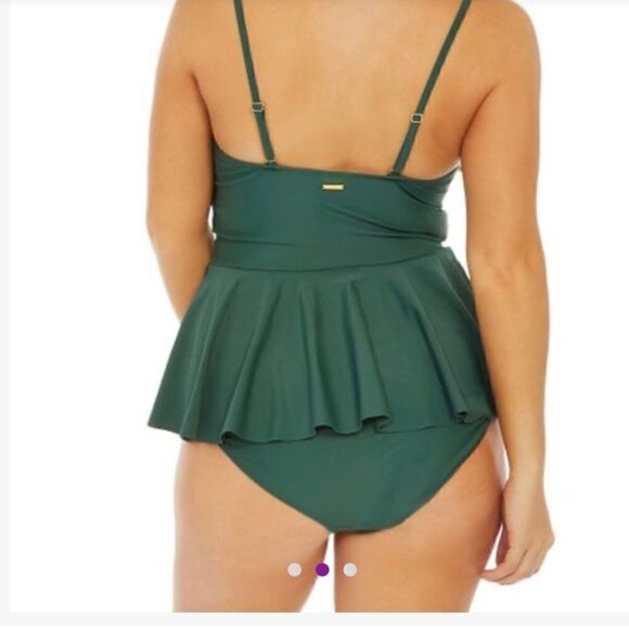 Nicole Miller Green Twist-Accent Peplum Tankini & Bottoms NWT - Picture 3 of 6